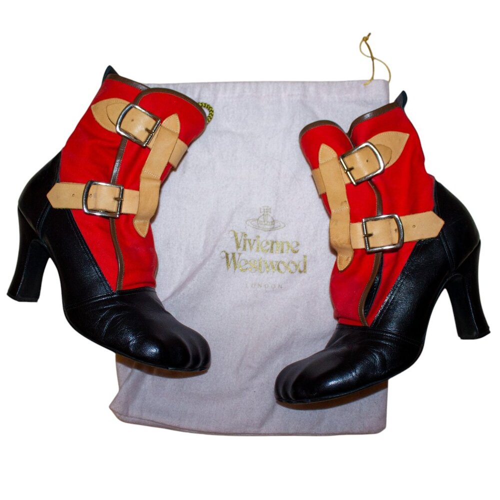RARE Vintage Vivienne Westwood Bondage Boots Red/Black Size UK 8 S/S 2002 - Picture 2 of 8